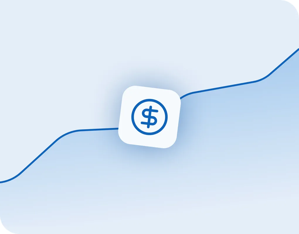 Financial performance chart with a dollar icon showing revenue growth and operational cost reduction.