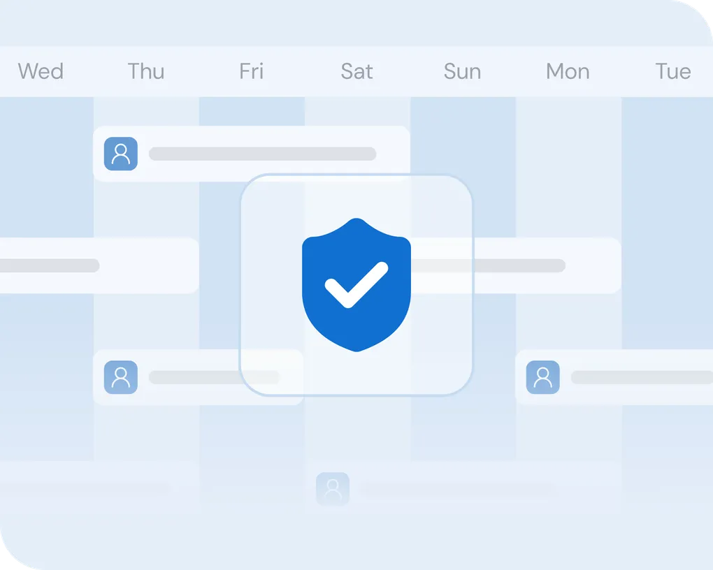 Secure crew management interface showing an optimized weekly schedule designed to reduce friction and prioritize staff well-being.