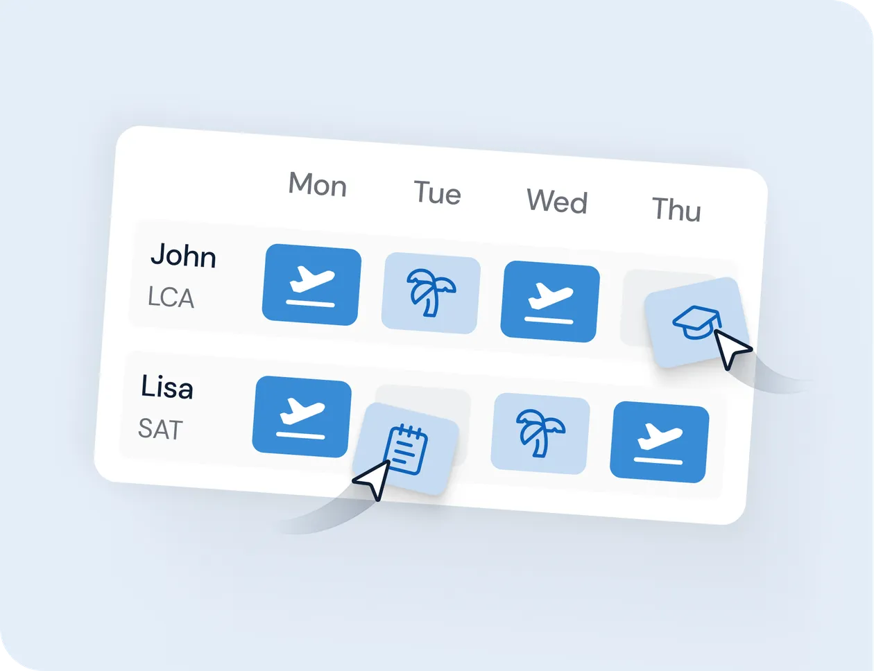 Flexible scheduling interface showing easy drag-and-drop adjustments to account for crew preferences and operational constraints.